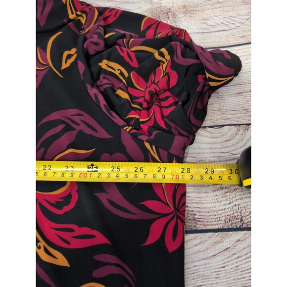 Liz Claiborne Blouse Womens 3X Black Floral Scroll Keyhole Ring Neck Long Sleeve - Picture 5 of 16